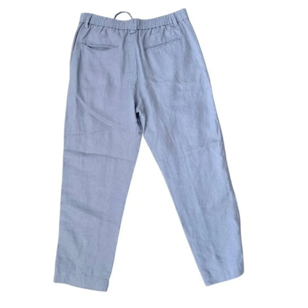 Zara Chino Pants Women's Medium Blue‎ Linen Blend Drawstring Straight Pockets